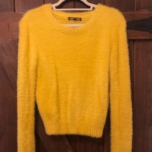 Stretchy, soft and fuzzy yellow sweater